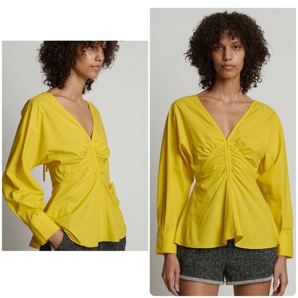 New! Proenza Schouler White Label Poplin V Neck Top in Yellow Sun 💛 size 4 - Picture 2 of 11